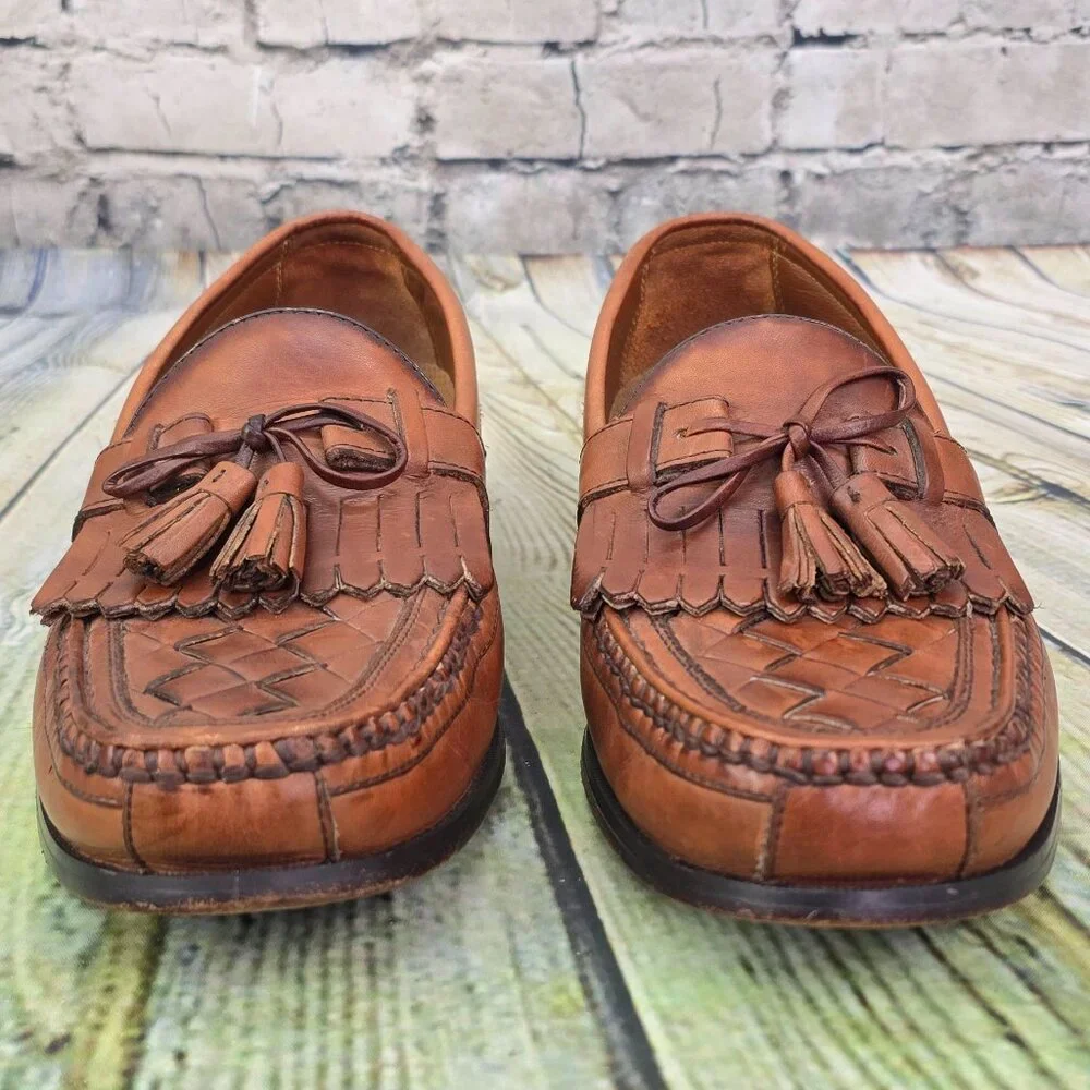 Johnston‎ & Murphy Halsey Loafers Men's 11.5 M Brown Woven Kiltie Tassel 20-2394
